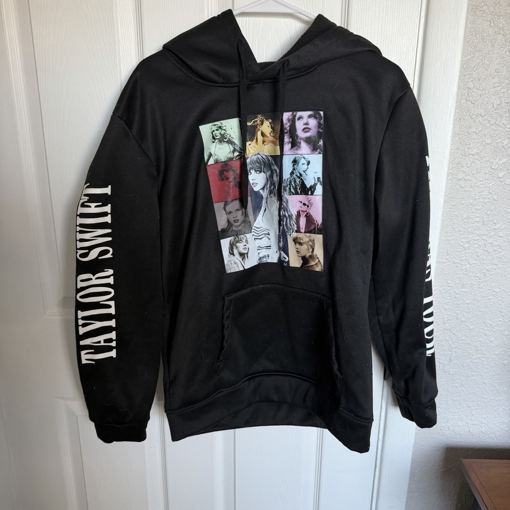 Taylor Swift Men's Black Cotton Fleece Hoodie with Graphic Print & Pockets